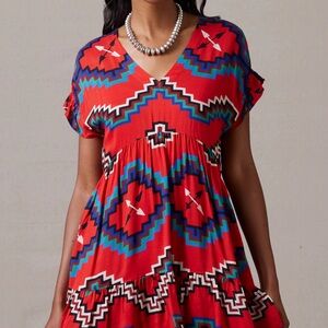 Double D Ranch Red and Blue Geometric Mini Dress